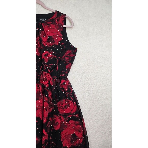 AlexaB Women Dress 10 Black Floral Print 100%Polyester Sleeveless Fit Flare Maxi - Picture 3 of 16